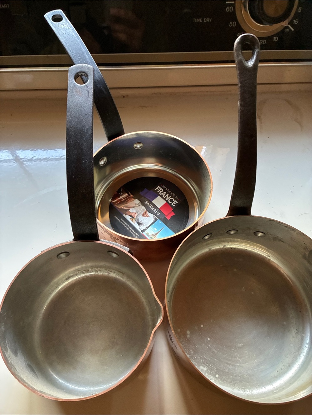 Baumalu France Copper Sauce Pan Set Cast Iron Handles